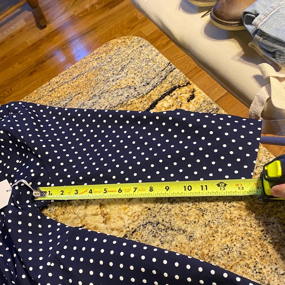 Unique Vintage Navy & White Polka Dot Long Sleeve Fit-and-Flare Dress - Picture 11 of 13